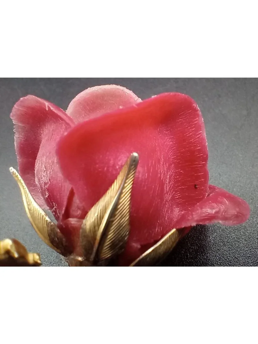 Vintage Pink Rose Brooch Pin Gold Tone Stem Leaves Signed BARI 3.25